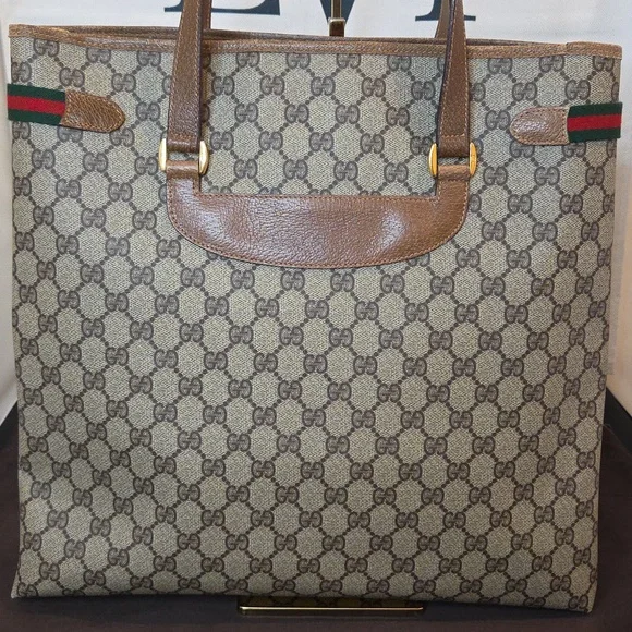 GUCCI 1970's Accessories Collection coated canvas/leather/webbing large tote bag - Picture 9 of 17